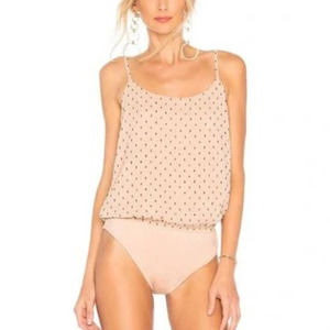 L’Academie Los Angeles Womens Polka Dot Urso Bodysuit Adjustable Strap Sz XS Tan